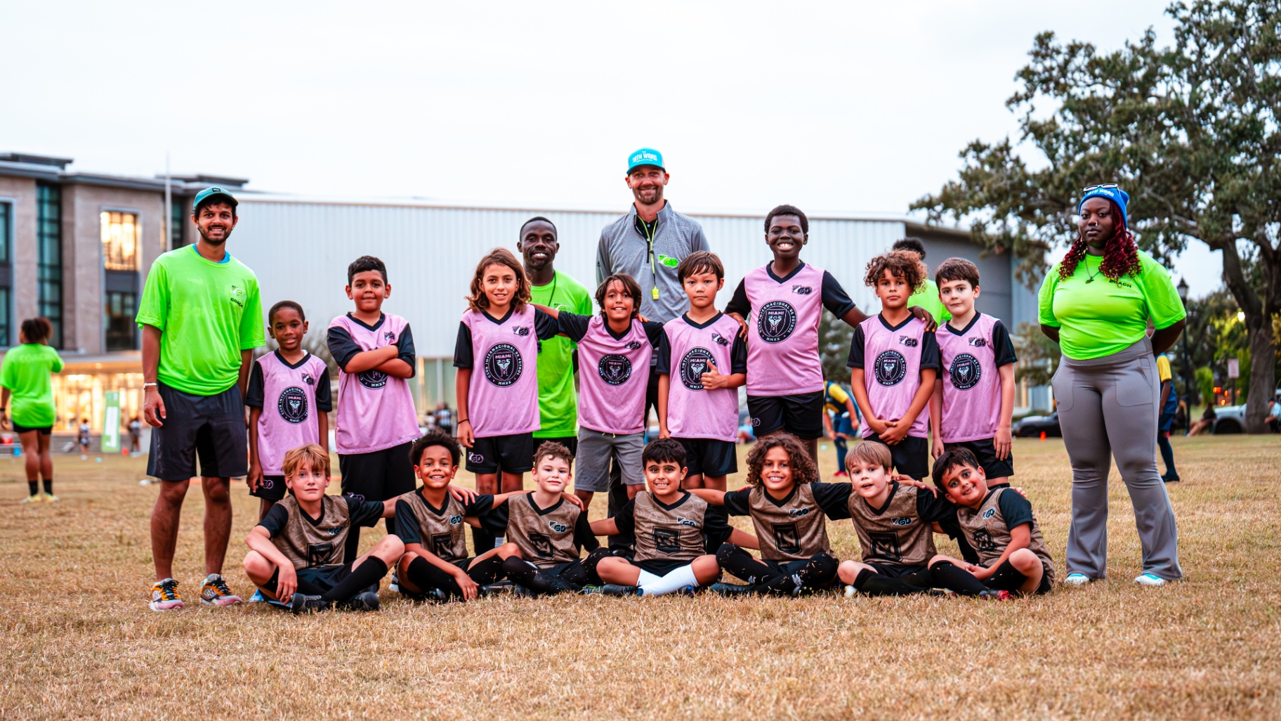 Large group photo of MLS GO youth players and coaches